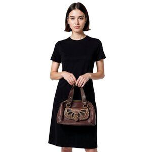 Michael Kors Brown Studded Leather Satchel – Women's Medium Top Handle Bag